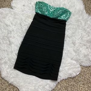 Ruby Rox Strapless Black and Mint Dress Small
